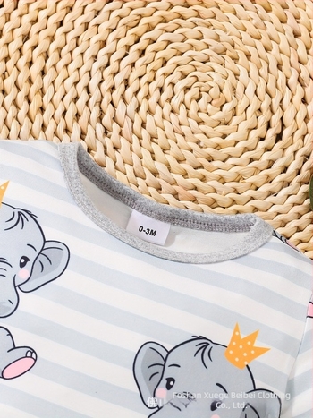 Salopetă unisex pentru sugari cu imprimeu elefant, primăvară-vară, mânecă scurtă