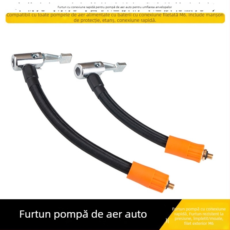Pompa de aer auto cu baterie integrată și furtun de umflat, filet M6