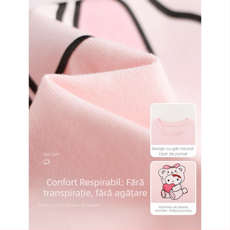 Amybaby Tricou pentru fetițe, vară 2025, croială lejeră, imprimeu, guler rotund, mânecă scurtă