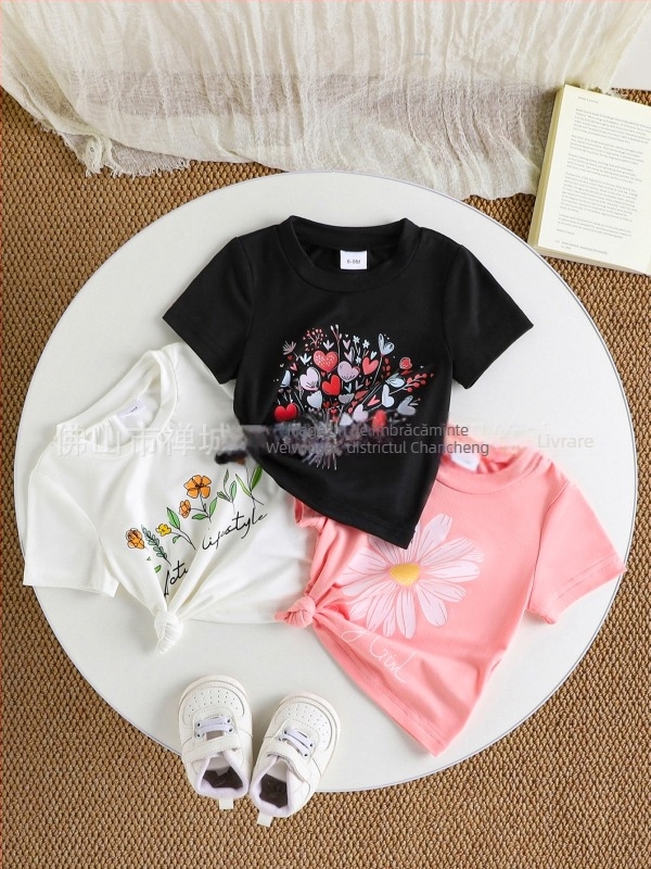 2025 tricou copii din bumbac, mâneci scurte, croială slim, culoare uni, guler rotund, stil street candy color