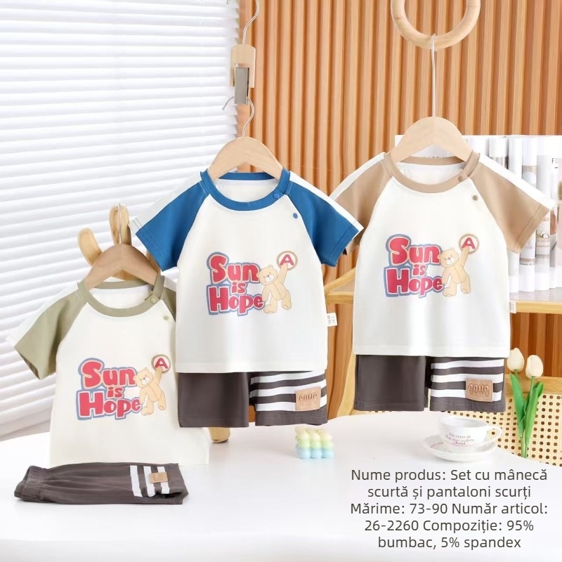 Set pentru băieți din bumbac: tricou cu mânecă scurtă și pantaloni scurți