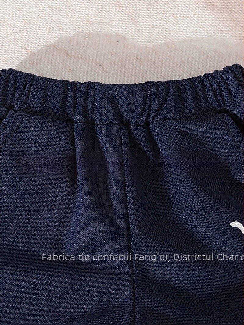Set de două piese pentru băieți: tricou cu mânecă scurtă cu imprimeu litere și dinozaur, însoțit de șorturi asortate.