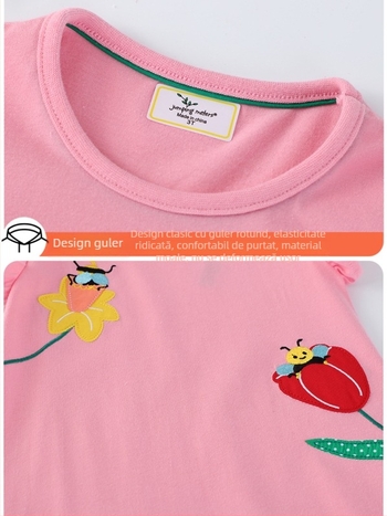 Rochie din bumbac pentru fetițe cu mâneci scurte, broderie, guler rotund, stil prințesă, rochie de vară pentru fete 3–8 ani