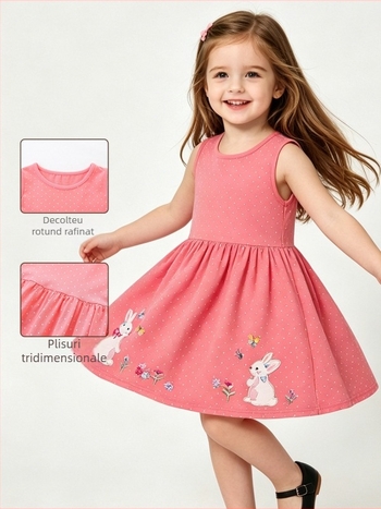 Rochie de vară pentru fete fără mâneci, stil european-american, guler rotund, rochie prințesă, 2026
