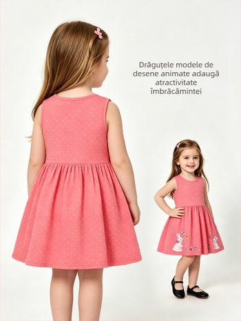 Rochie de vară pentru fete fără mâneci, stil european-american, guler rotund, rochie prințesă, 2026