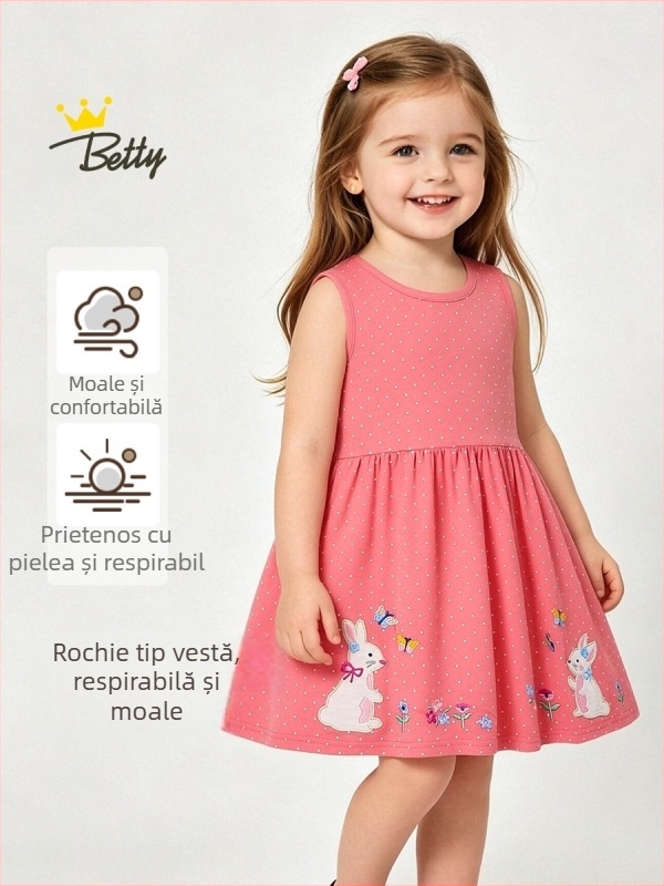 Rochie de vară pentru fete fără mâneci, stil european-american, guler rotund, rochie prințesă, 2026