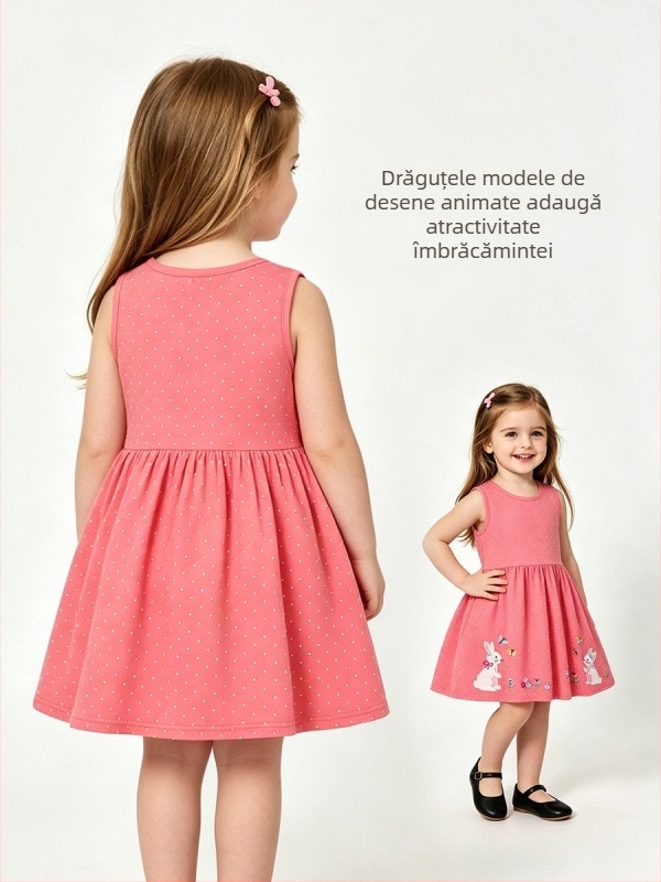 Rochie de vară pentru fete fără mâneci, stil european-american, guler rotund, rochie prințesă, 2026