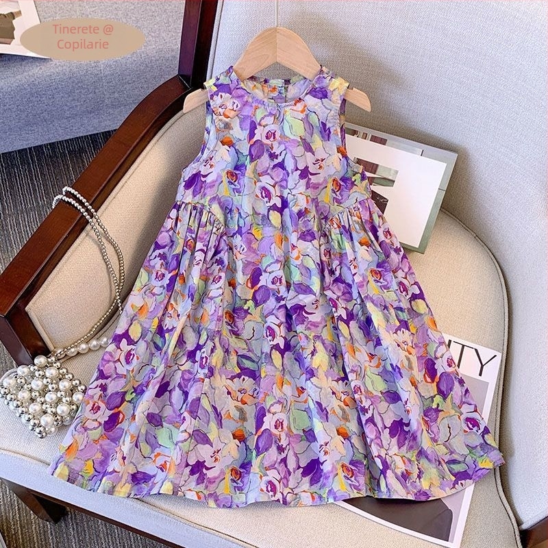 Rochie de vară pentru fetițe, stil boho, croială A-line, din bumbac, imprimeu floral
