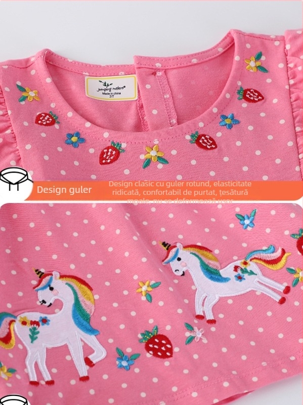 Rochie de vară pentru copii cu broderie pisicuță – rochie prințesă pentru fetițe, mâneci scurte
