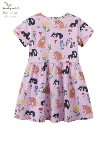 Rochie pentru fetițe în stil european-american, cu imprimeu desene animate, guler rotund, rochie prințesă, mâneci scurte, pentru vară