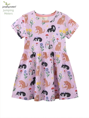 Rochie pentru fetițe în stil european-american, cu imprimeu desene animate, guler rotund, rochie prințesă, mâneci scurte, pentru vară