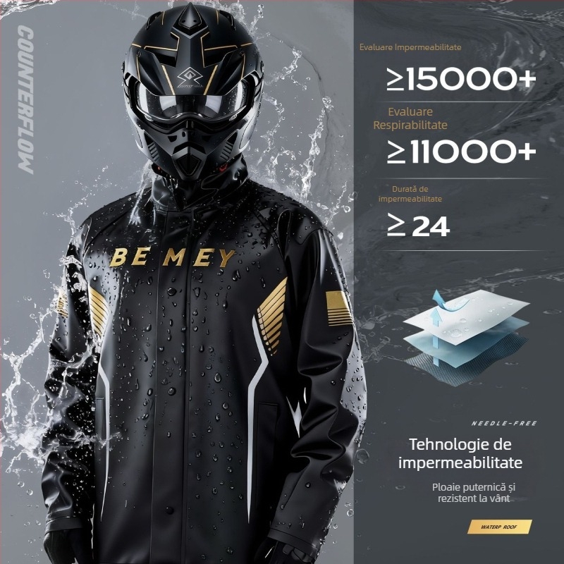 Be Beautiful Set impermeabil pentru motocicliști – unisex, două piese, protecție totală împotriva ploii pentru adulți