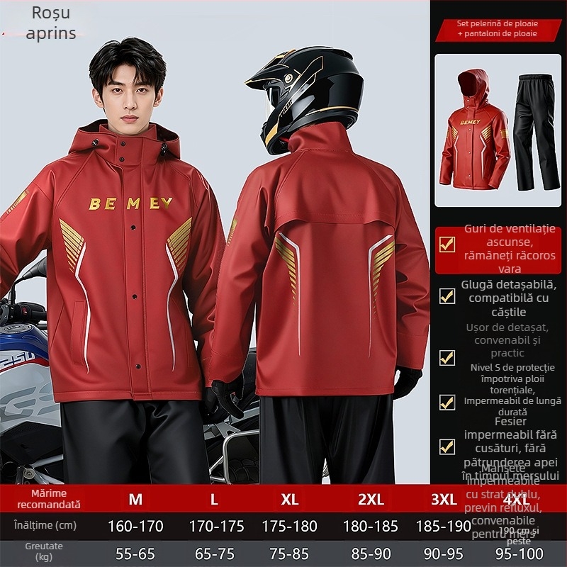 Be Beautiful Set impermeabil pentru motocicliști – unisex, două piese, protecție totală împotriva ploii pentru adulți