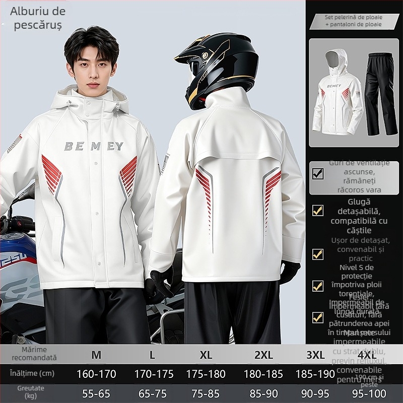 Be Beautiful Set impermeabil pentru motocicliști – unisex, două piese, protecție totală împotriva ploii pentru adulți