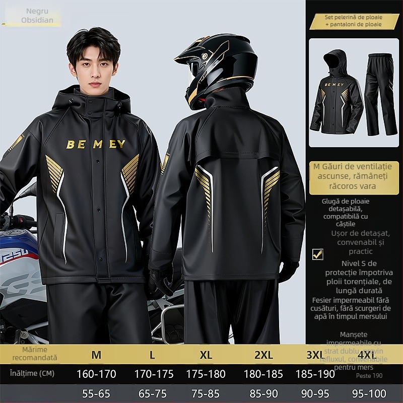 Be Beautiful Set impermeabil pentru motocicliști – unisex, două piese, protecție totală împotriva ploii pentru adulți