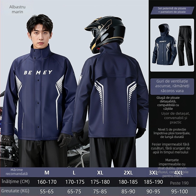 Be Beautiful Set impermeabil pentru motocicliști – unisex, două piese, protecție totală împotriva ploii pentru adulți