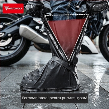 Acoperiri impermeabile pentru pantofi pentru motocicletă, mansetă înaltă, anti-alunecare, design reflectorizant, rezistente la abraziune, PVC îngroșat