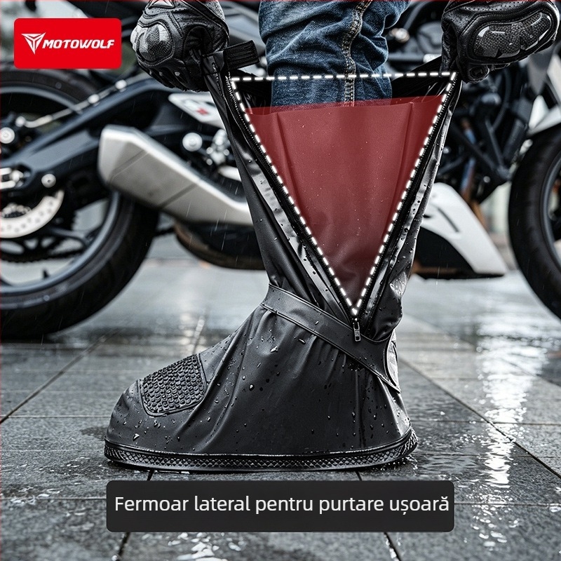 Acoperiri impermeabile pentru pantofi pentru motocicletă, mansetă înaltă, anti-alunecare, design reflectorizant, rezistente la abraziune, PVC îngroșat