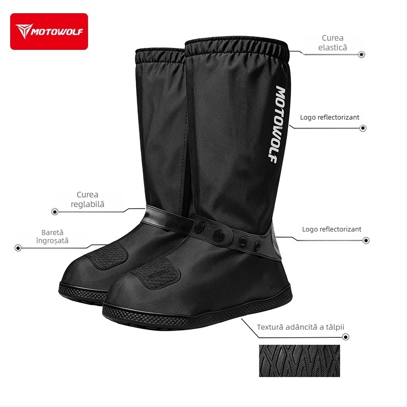 Acoperiri impermeabile pentru pantofi pentru motocicletă, mansetă înaltă, anti-alunecare, design reflectorizant, rezistente la abraziune, PVC îngroșat