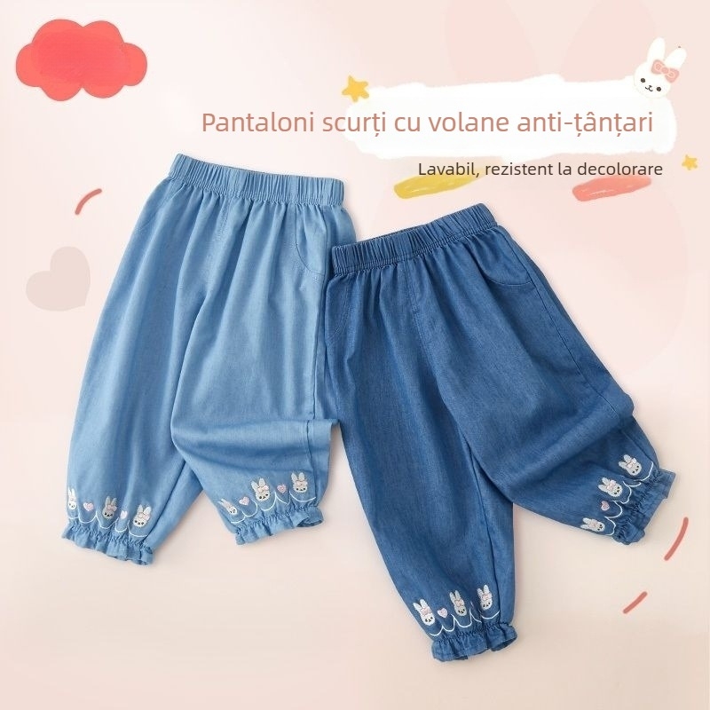 Pantaloni pentru fetițe din bumbac, cu broderie, ușori, anti-țânțari