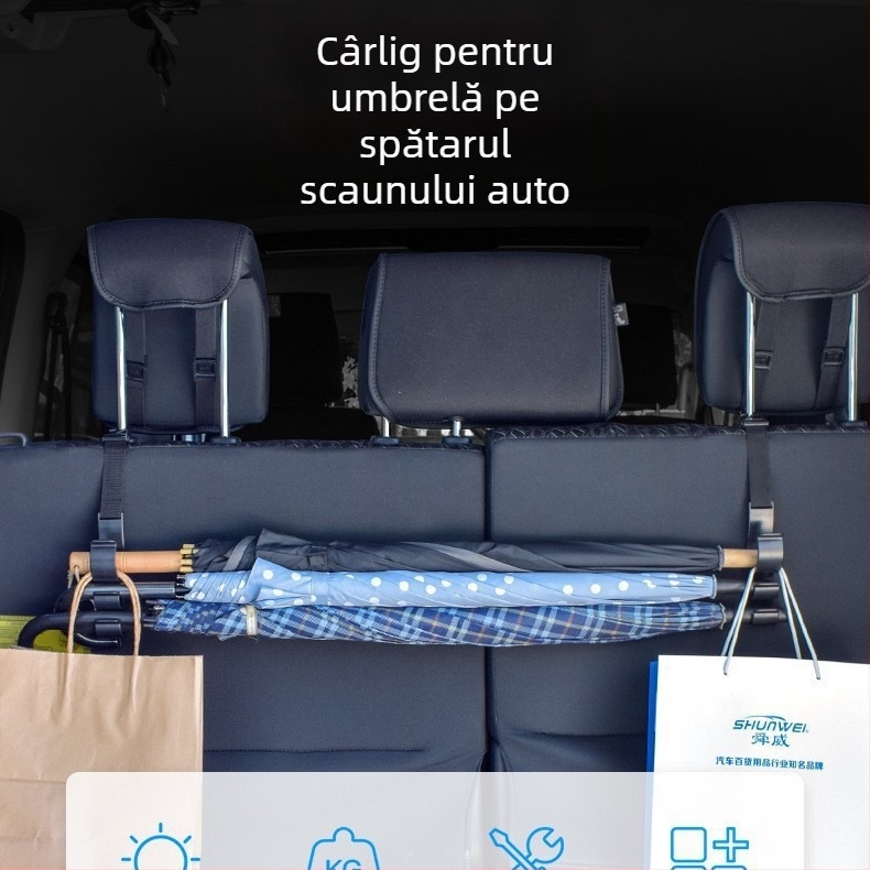 Organizator pentru umbrele auto cu cârlige multifuncționale pentru portbagaj sau spatele scaunului