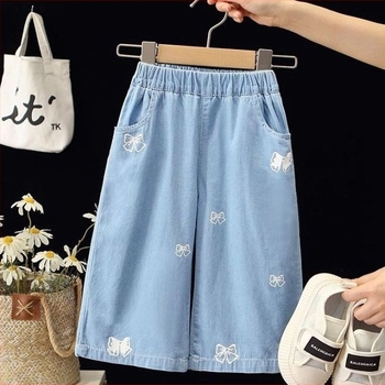 Pantaloni din bumbac pentru fetițe, vară, denim moale, croială largă, anti țânțari, lungi