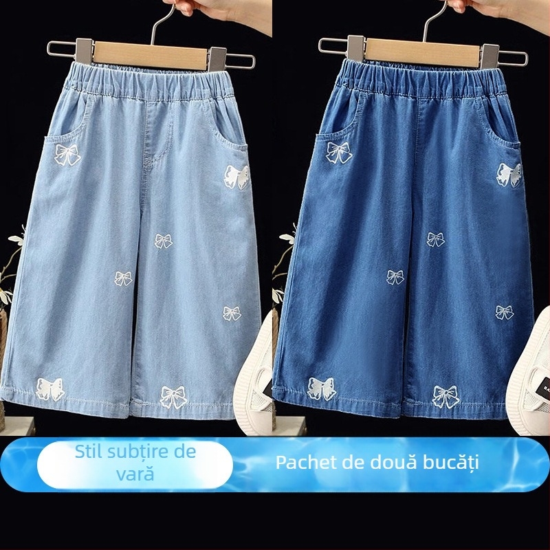 Pantaloni din bumbac pentru fetițe, vară, denim moale, croială largă, anti țânțari, lungi