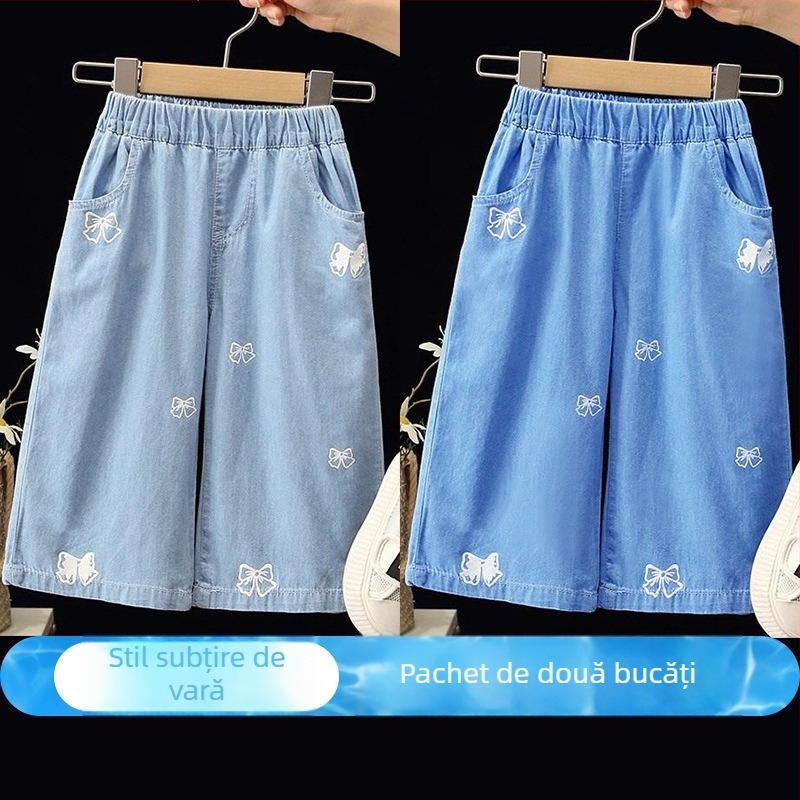 Pantaloni din bumbac pentru fetițe, vară, denim moale, croială largă, anti țânțari, lungi