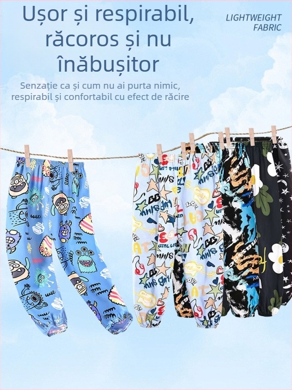 Pantaloni pentru copii anti țânțari, din ice-silk, casual, stil lantern pentru vară