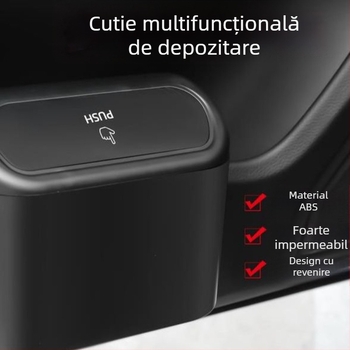 Coș de gunoi auto cu capac basculant, mini cutie de depozitare pentru agățat pe ușa laterală a mașinii