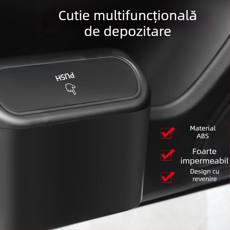 Coș de gunoi auto cu capac basculant, mini cutie de depozitare pentru agățat pe ușa laterală a mașinii