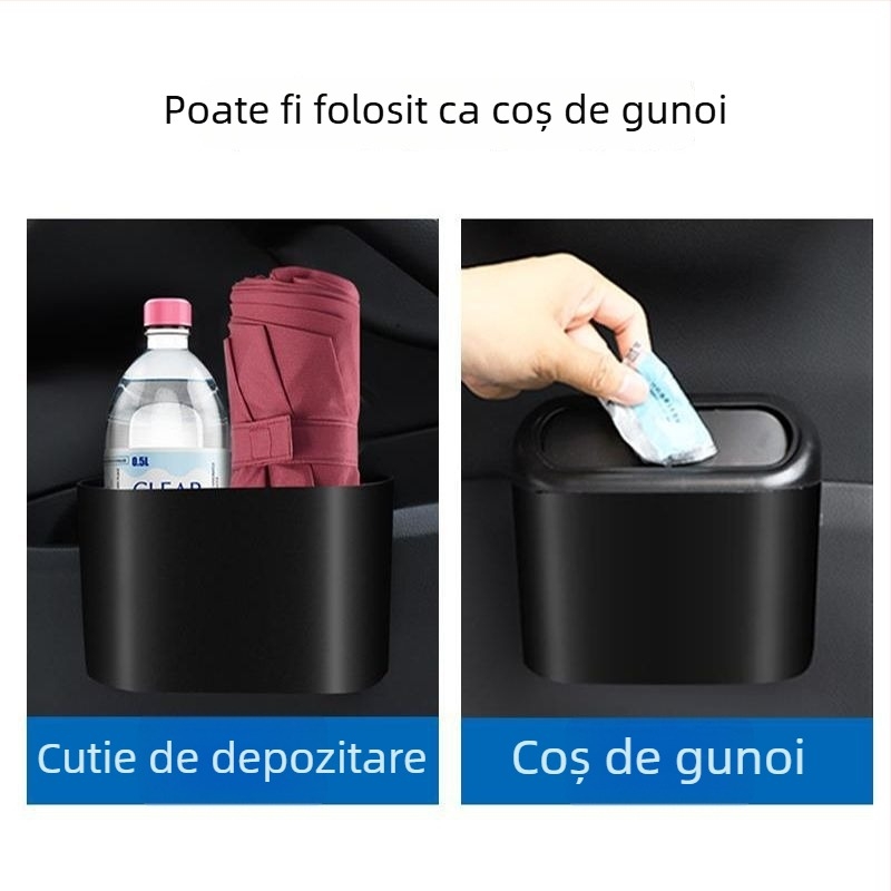 Coș de gunoi auto cu capac basculant, mini cutie de depozitare pentru agățat pe ușa laterală a mașinii