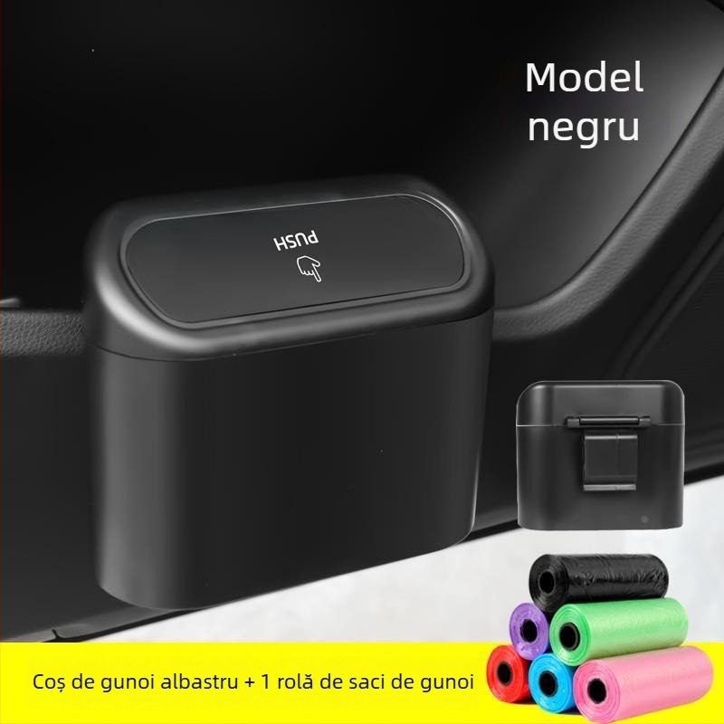 Coș de gunoi auto cu capac basculant, mini cutie de depozitare pentru agățat pe ușa laterală a mașinii