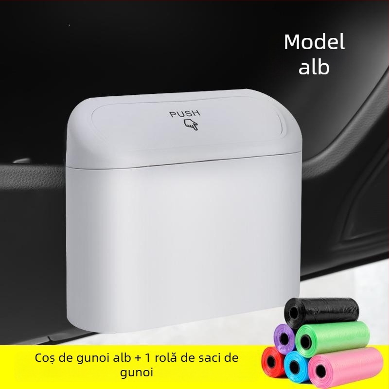 Coș de gunoi auto cu capac basculant, mini cutie de depozitare pentru agățat pe ușa laterală a mașinii