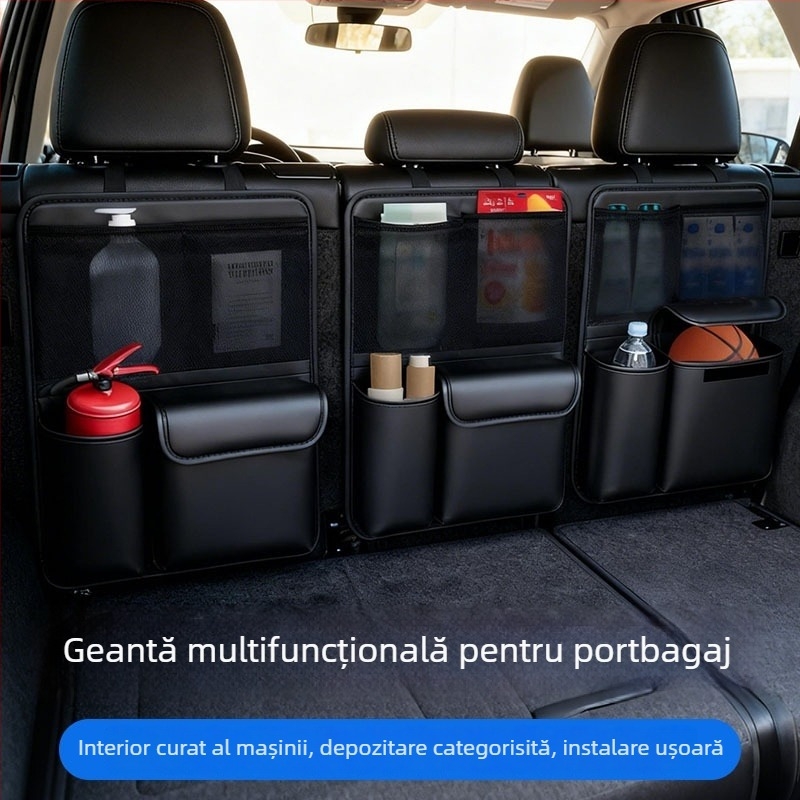 Organizator din piele pentru portbagajul mașinii, spațiu de depozitare multifuncțional, plasă de depozitare agățată
