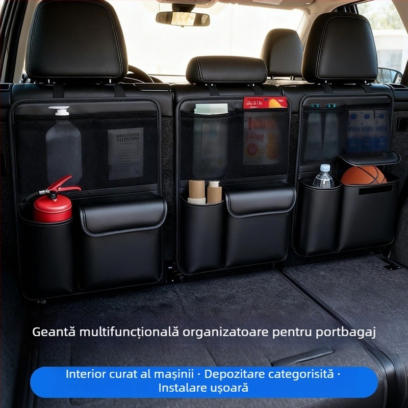 Organizator din piele pentru portbagajul mașinii, spațiu de depozitare multifuncțional, plasă de depozitare agățată