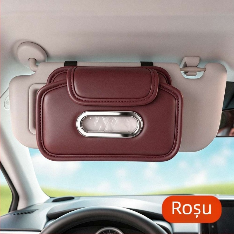 Cutie de șervețele pentru mașină, cu clips pentru parasolar, nu obstrucționează vederea, acces facil la șervețele, capacitate mare
