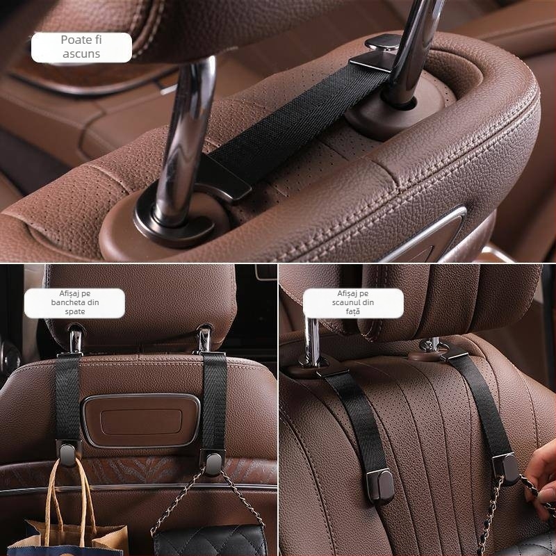 Cârlig din piele pentru spatele scaunului auto, decor interior cu sfoară împletită
