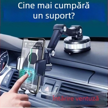 Suport pentru telefon auto pentru bord și parbriz, rotativ, cu ventuză mare, antișoc, universal