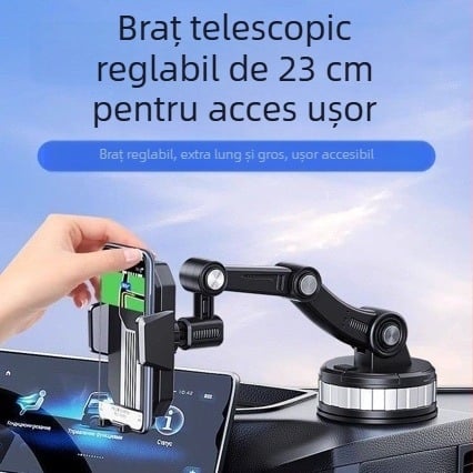 Suport pentru telefon auto pentru bord și parbriz, rotativ, cu ventuză mare, antișoc, universal