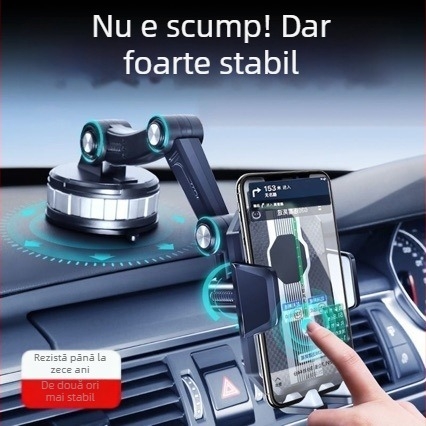 Suport pentru telefon auto pentru bord și parbriz, rotativ, cu ventuză mare, antișoc, universal