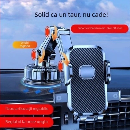 Suport pentru telefon auto pentru bord și parbriz, rotativ, cu ventuză mare, antișoc, universal