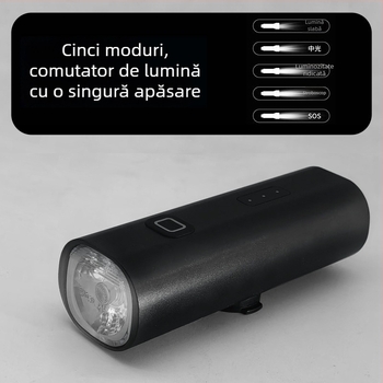 Far de bicicletă din aliaj de aluminiu, iluminare 800 lm, încărcare USB rapidă și încărcare telefon, pentru plimbări nocturne