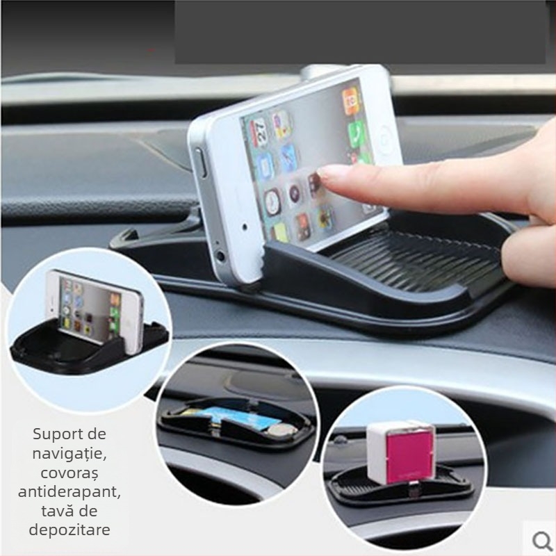 Suport pentru telefon auto multifuncțional cu slot pentru două SIM-uri, suport pentru navigație și pernă anti-alunecare pentru bord