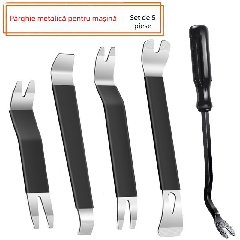 Set de instrumente pentru interiorul mașinii, 5 piese, pentru demontarea consolei centrale, panourilor de ușă și rocker panelilor – oțel No.45 cu mânere din ABS
