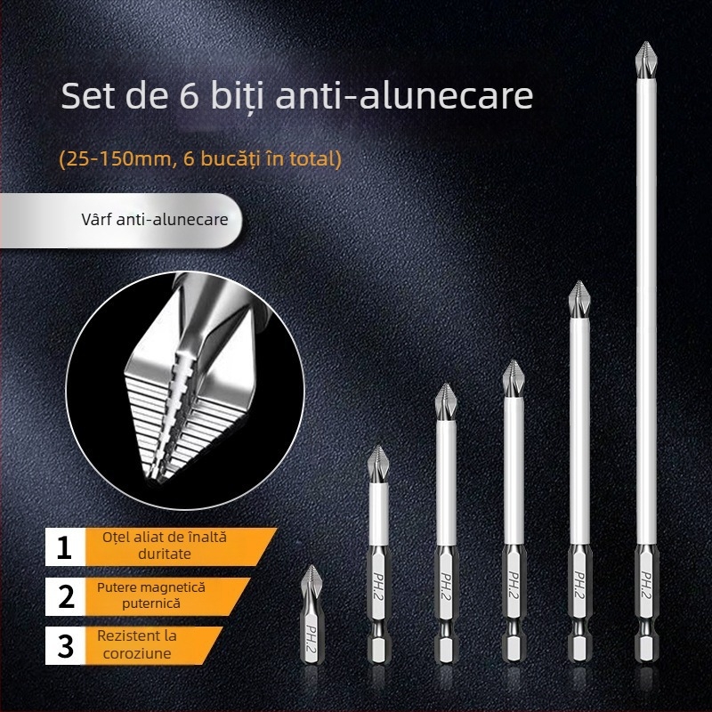 Longhe S2 bit Phillips anti-derapant cu magnet puternic pentru bormașină electrică și șurubelniță — bit hexagonal ultradur