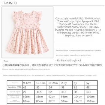 Rochie pentru fete, în stil coreean, din bumbac 100%, imprimeu cireș, roz de vară.