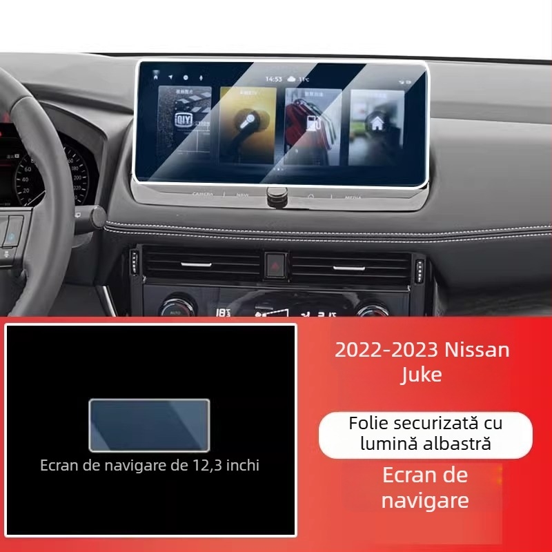 Folie protectoare temperată pentru ecranul de navigație Nissan X-Trail Glory și interiorul consolei centrale