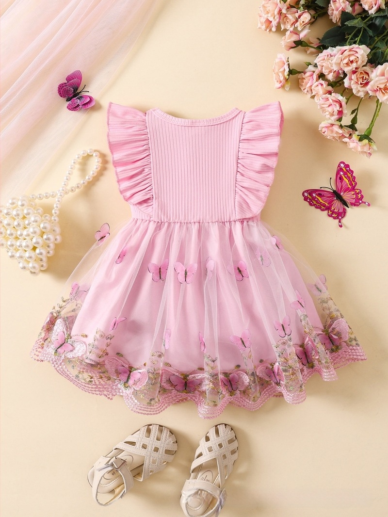 Rochie de vară pentru fete, tull cu model de fluture, stil prințesă, elegantă