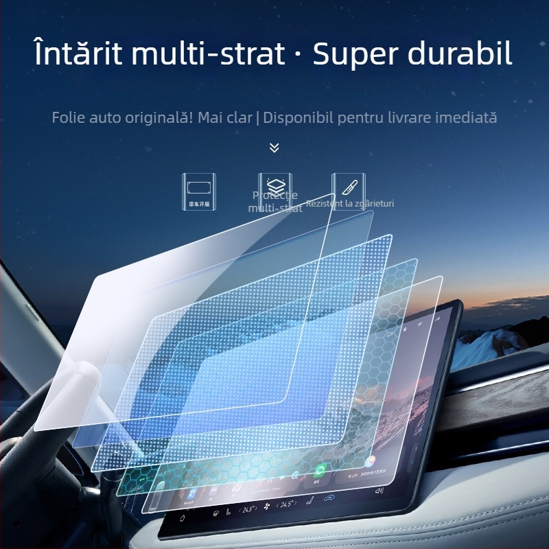 Protecție din sticlă temperată pentru ecranul central Lynk & Co 08, destinat navigației și panoului de bord
